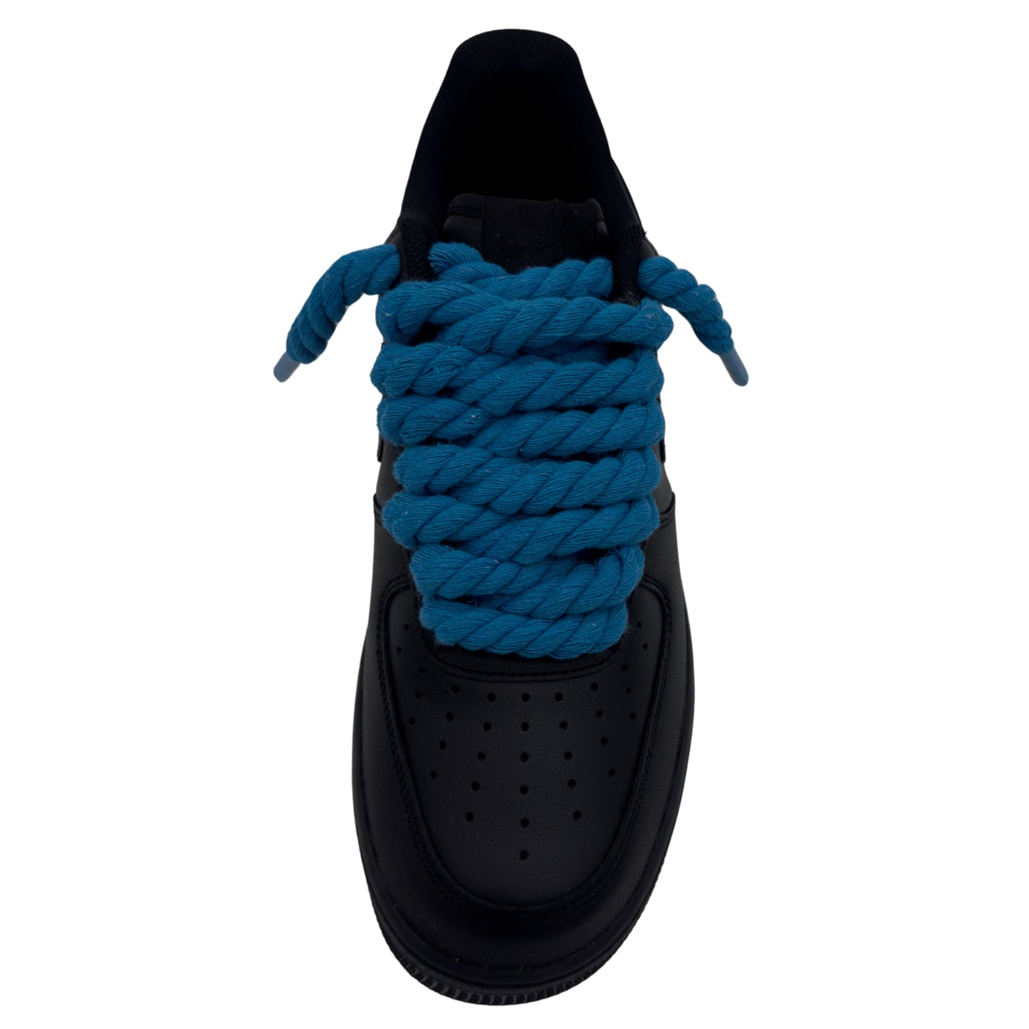 Nike Air Force 1 Low ‘07 Triple Black / Lake Blue Rope Laces