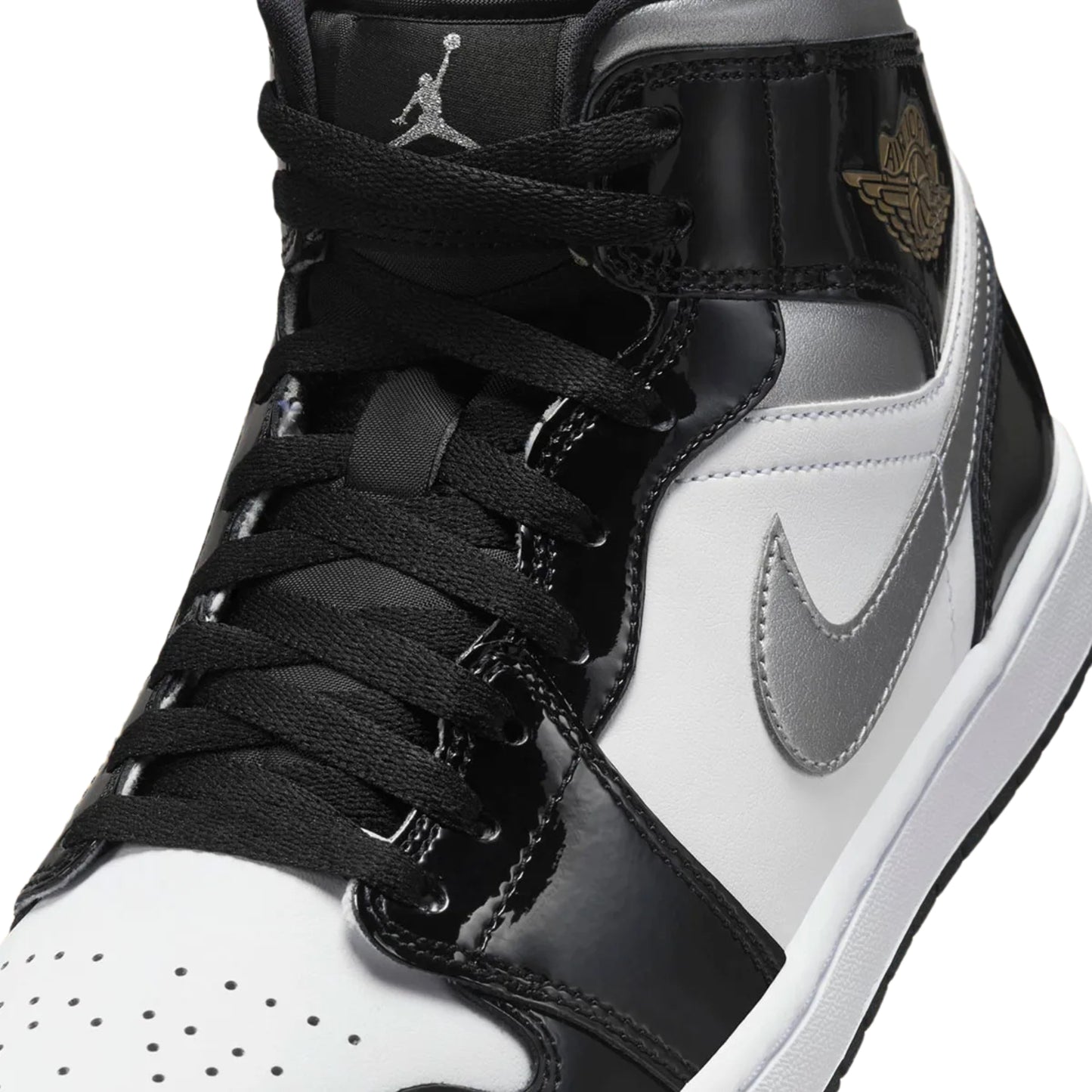 Jordan 1 Mid Patent Black Metallic Silver