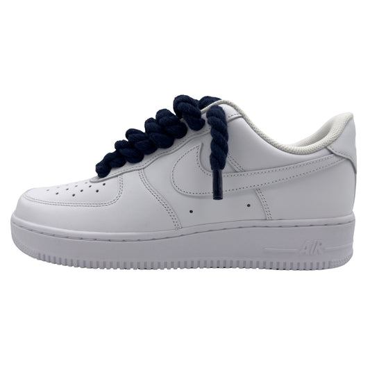Nike Air Force 1 Low ‘07 Triple White / Navy Blue Rope Laces
