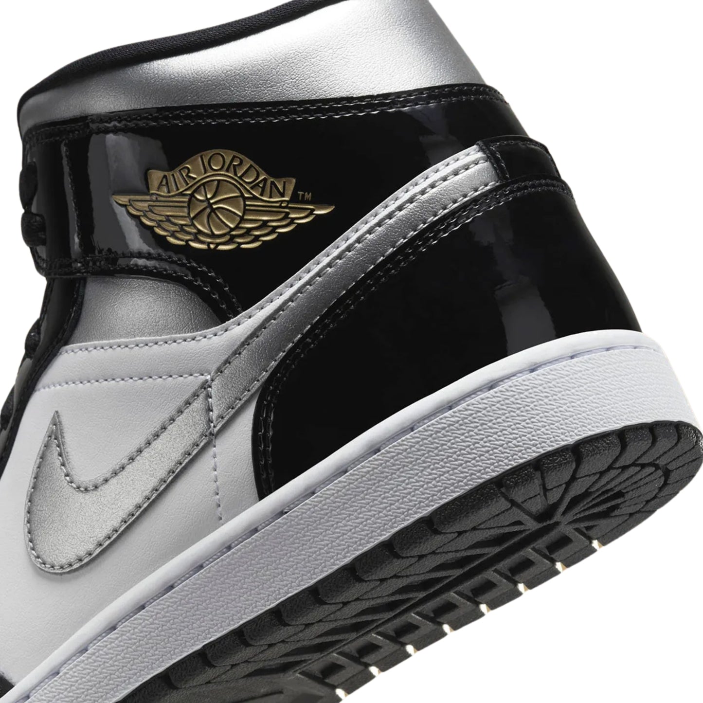 Jordan 1 Mid Patent Black Metallic Silver
